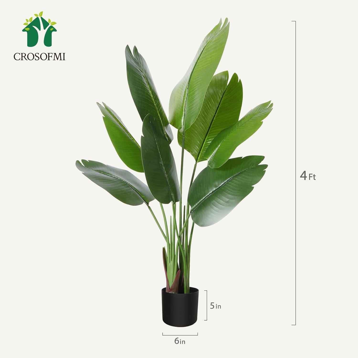 Künstliche Paradiesvogel Pflanze 120cm Tropische Palme 8 Blätter Topf