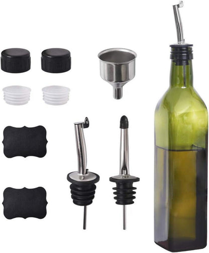 Olivenölflasche 500ml mit Ausgießern + Trichter - Grün
