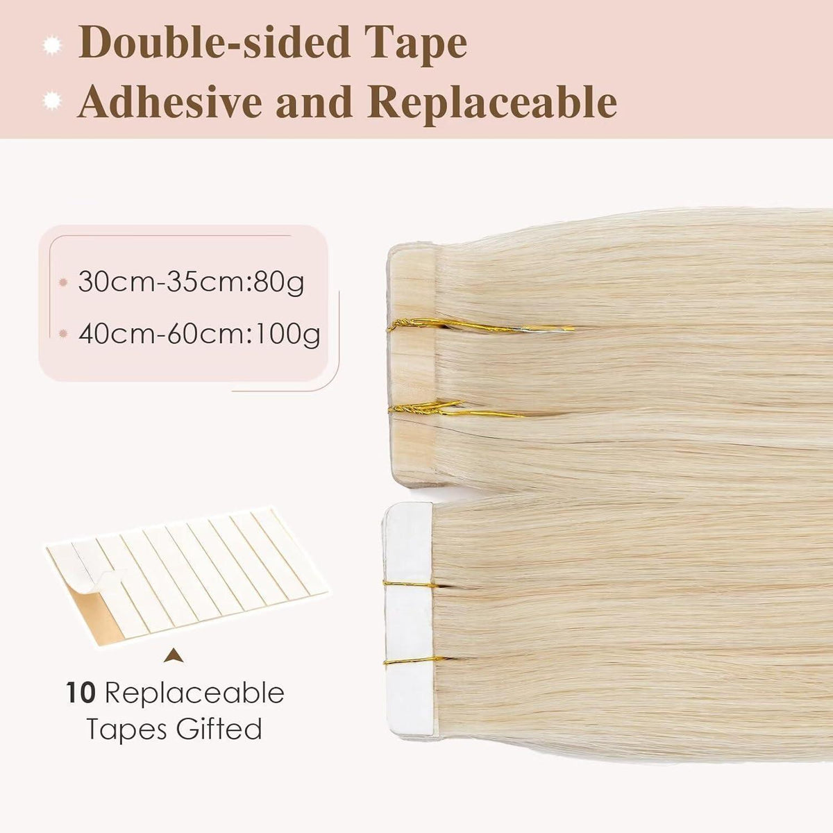 Blond Tape Extensions Echthaar 40 Stück 45 cm Remy