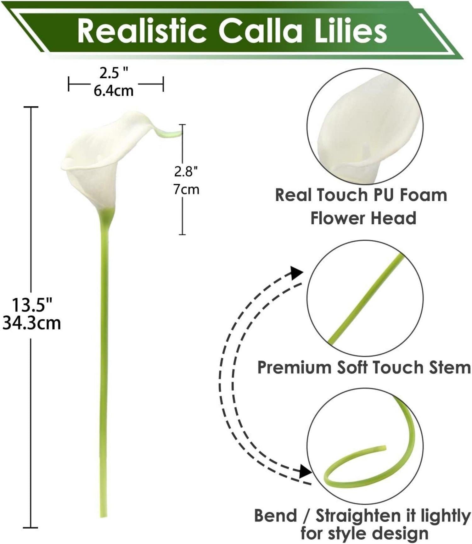 Künstliche Calla Lily 10er Set Kunstblumen weiß für Hochzeit