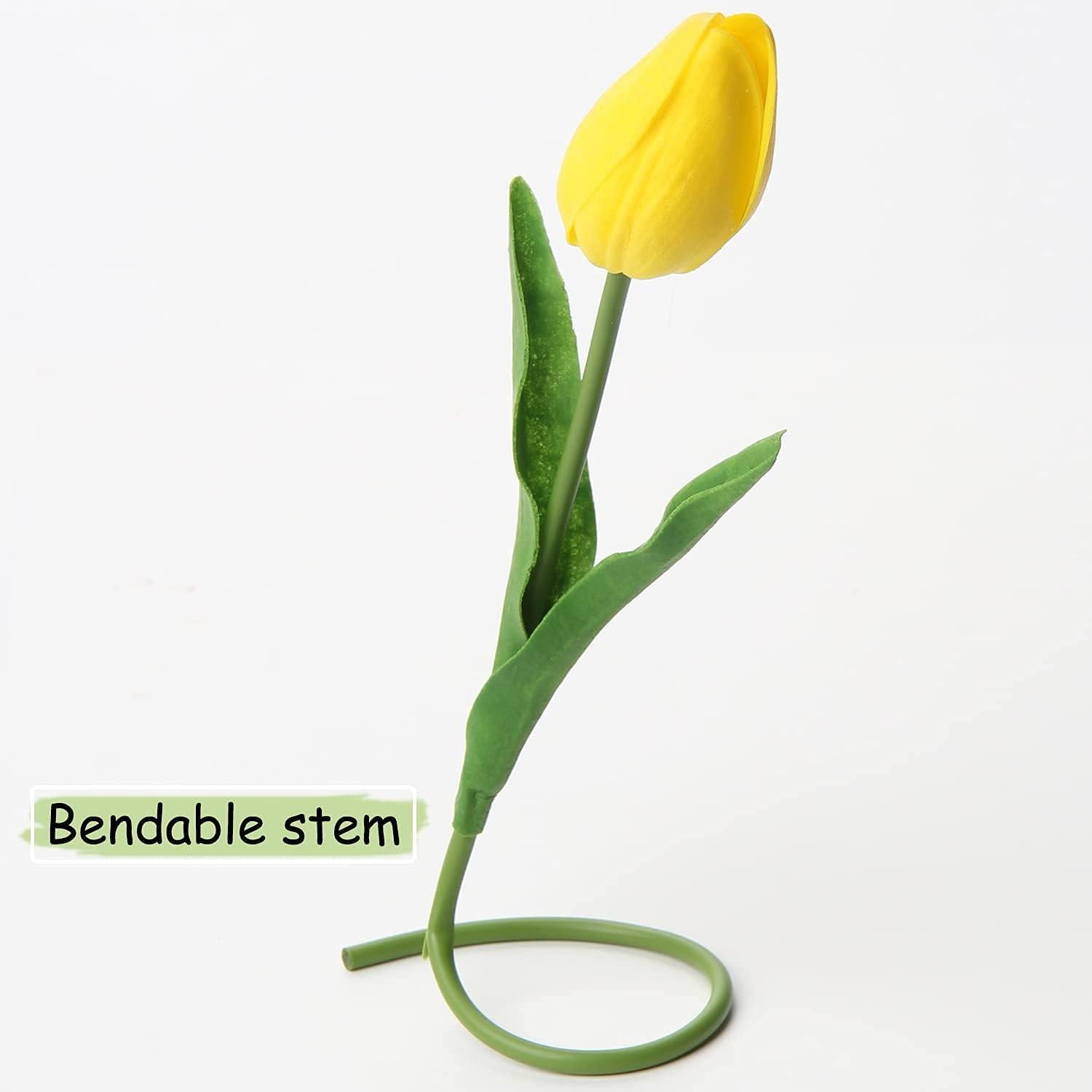 20 Stück Künstliche Tulpen Blumenstrauß Latex Seide Real-Touch Gelb