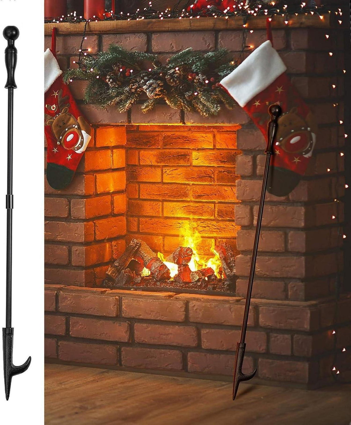 Feuerschale Kamin Schürhaken 81cm Stahl Feuerpoker Schwarz