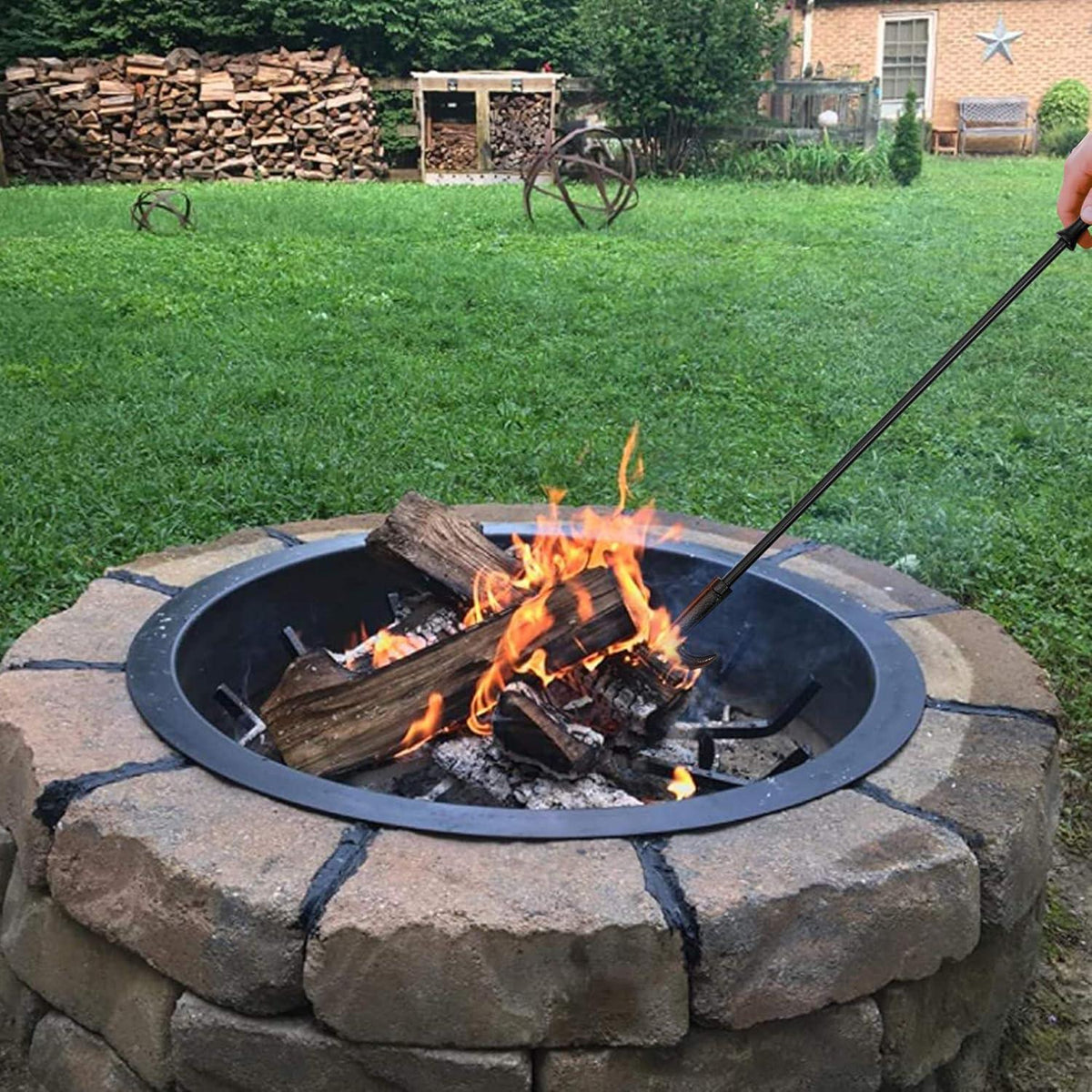 Feuerhaken Schürhaken 81cm Schwarz Stahl Grill Kamin Ofen
