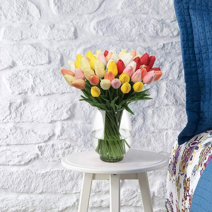 20 Stück Künstliche Tulpen Blumen Latex Real-Touch Gelb 34cm