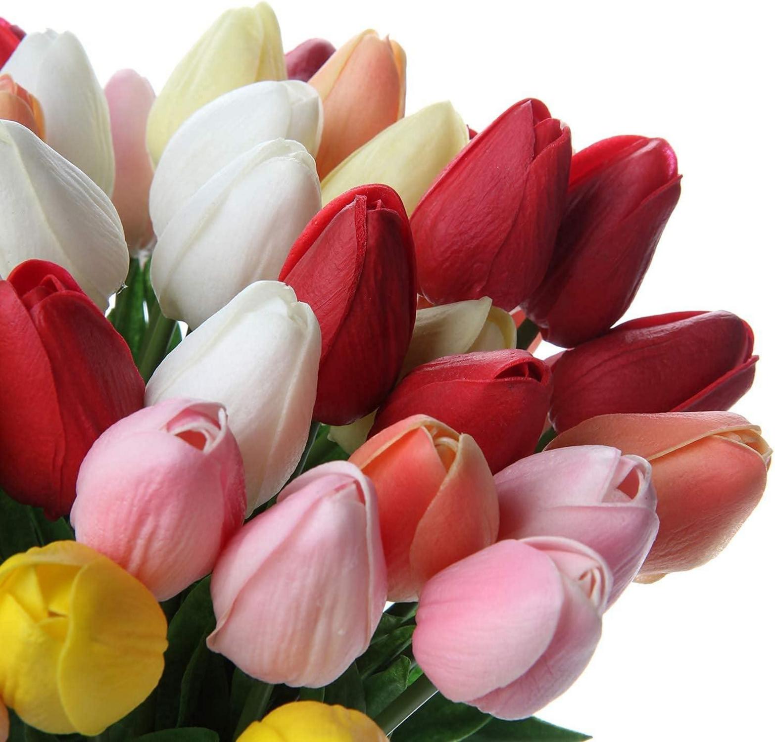 20 Stück Künstliche Tulpen Latex Real-Touch Blumen Gelb 34cm