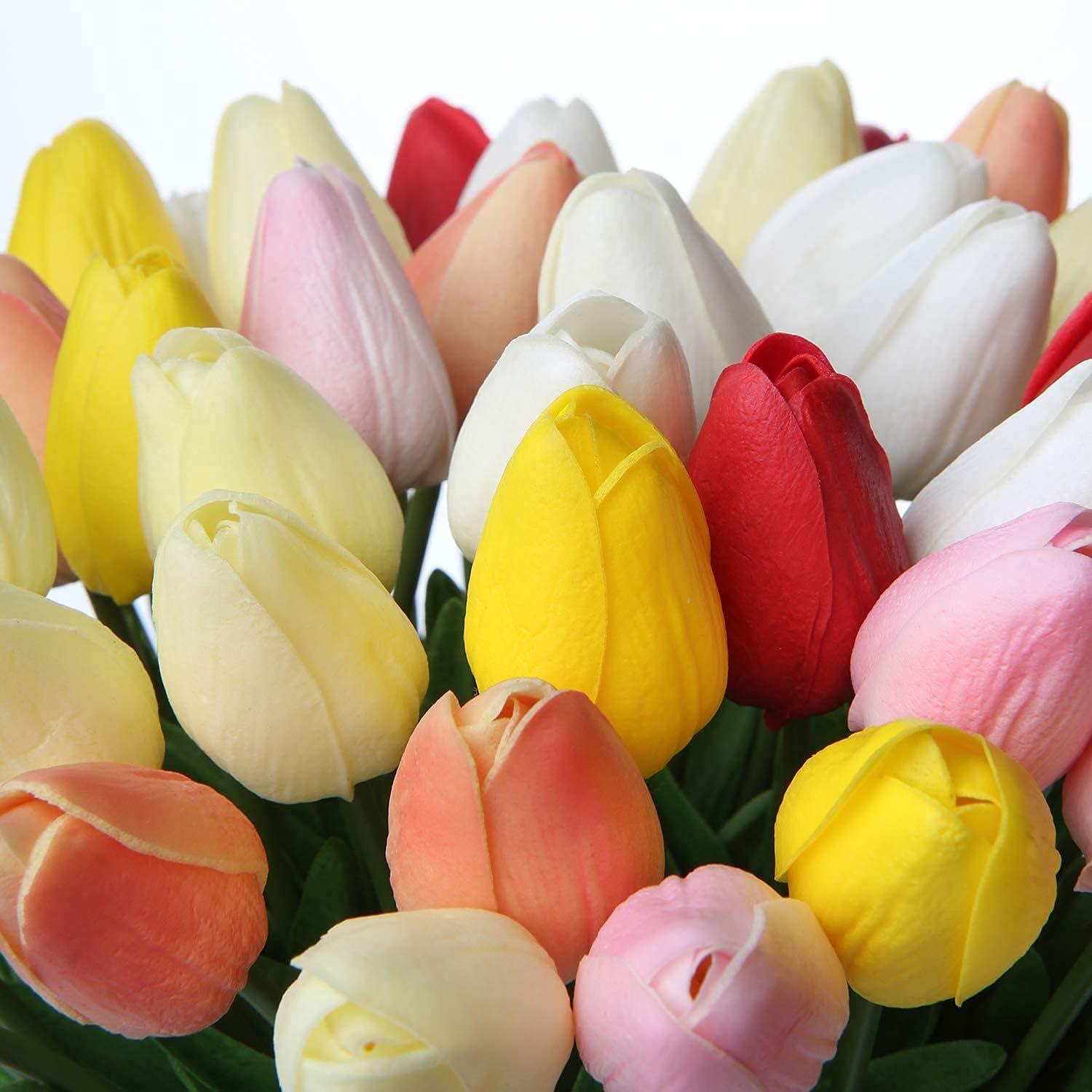 20 Stück Künstliche Tulpen Blumenstrauß Latex Real-Touch Orange