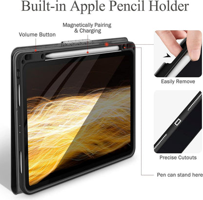 iPad Pro 12.9 Zoll Hülle Stifthalter Auto Schlaf PU Leder Grau