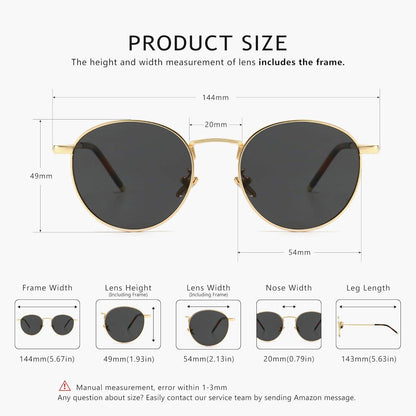 Vintage Runde Polarisierte Sonnenbrille Retro Metallrahmen UV400 Schwarz