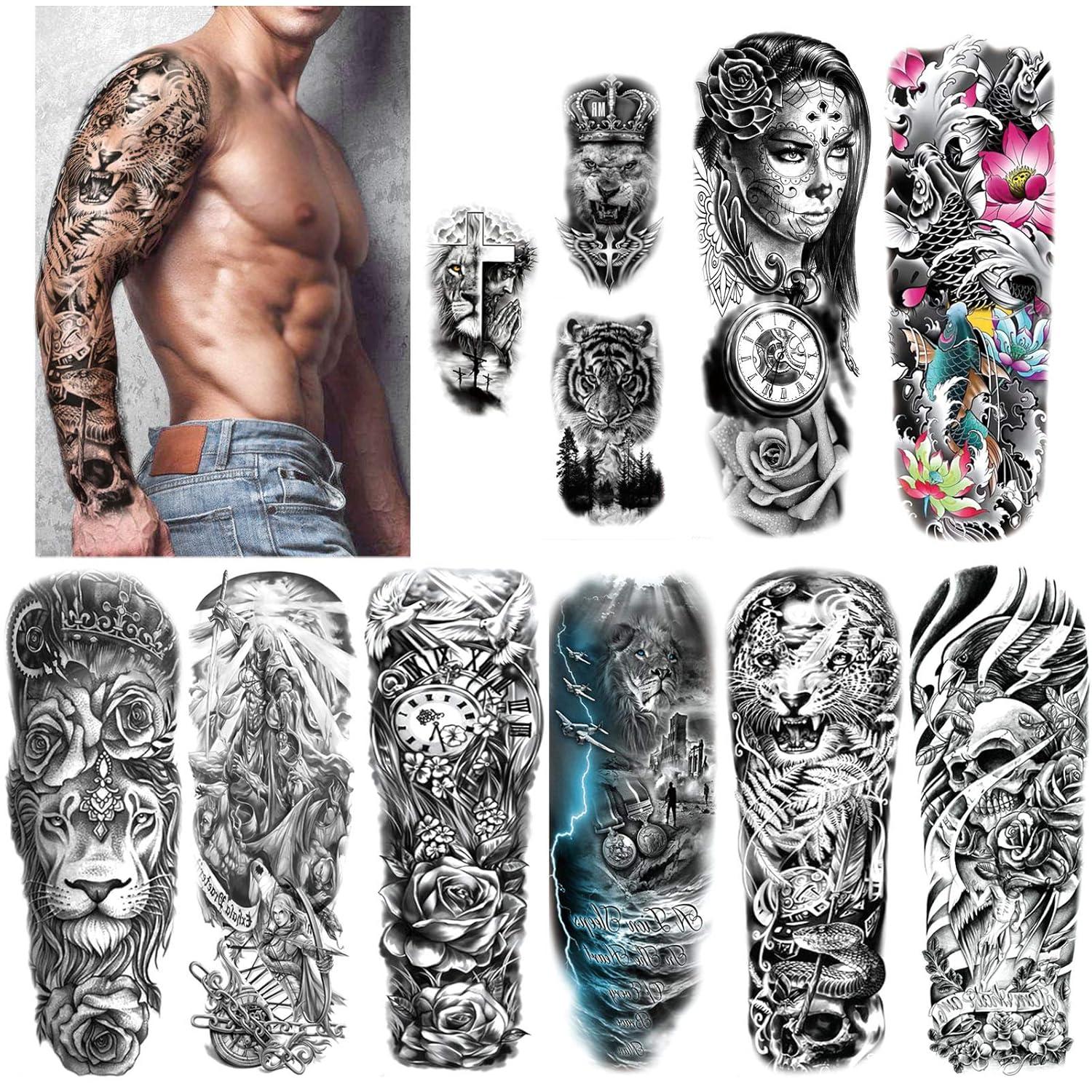 Temporäre Full Arm Tattoos Schwarz Wasserdicht 11 Blätter