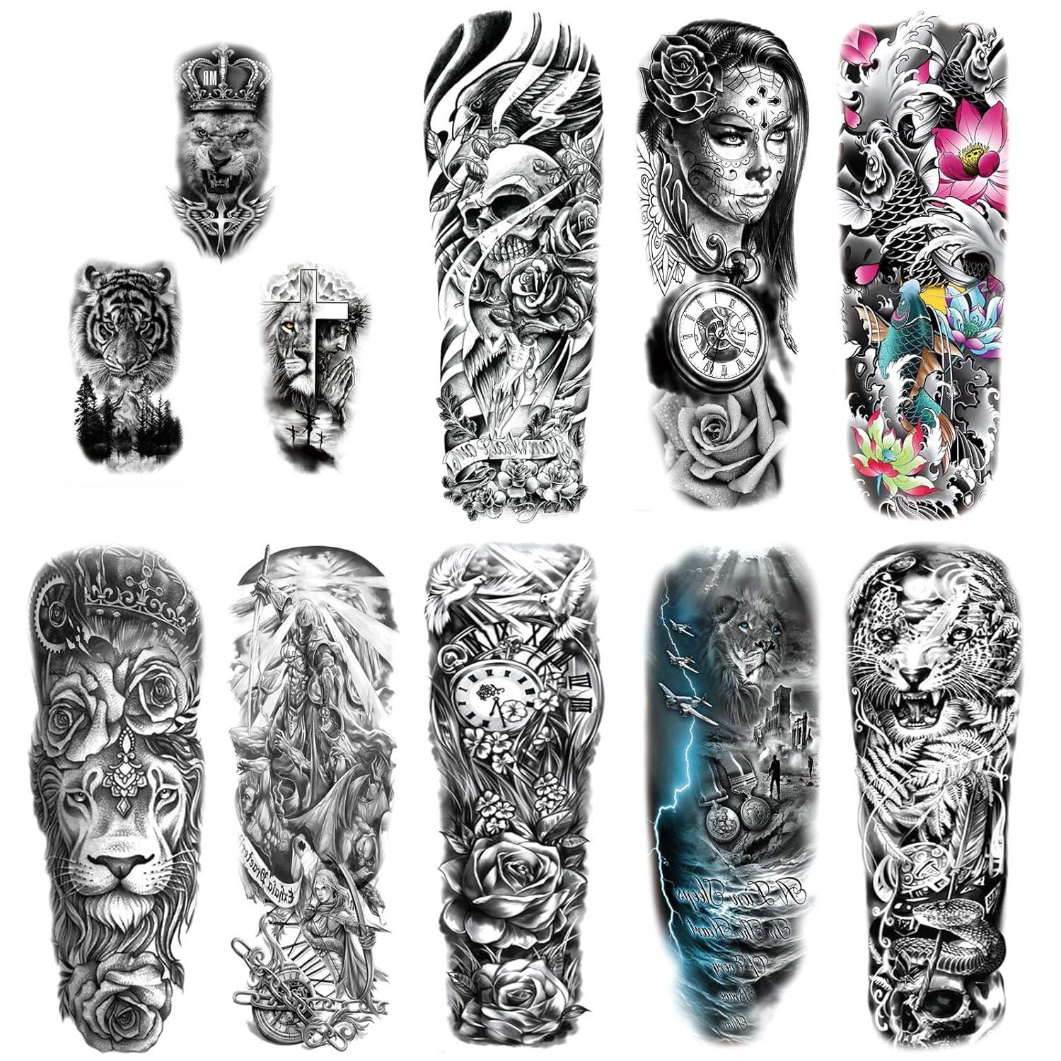 HOWAF Vollarm Temporäre Tattoos für Erwachsene - 11 Blätter