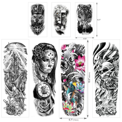 Temporäre Full Arm Tattoos Schwarz Wasserdicht 11 Blätter