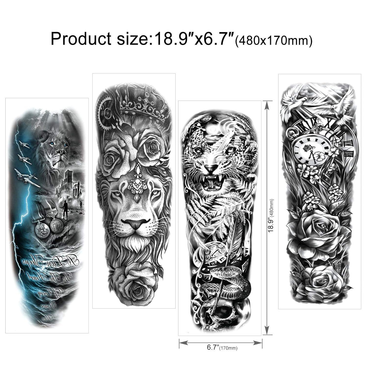 HOWAF Full Arm Temporäre Tattoos Set Schwarz Wasserdicht 11 Blätter