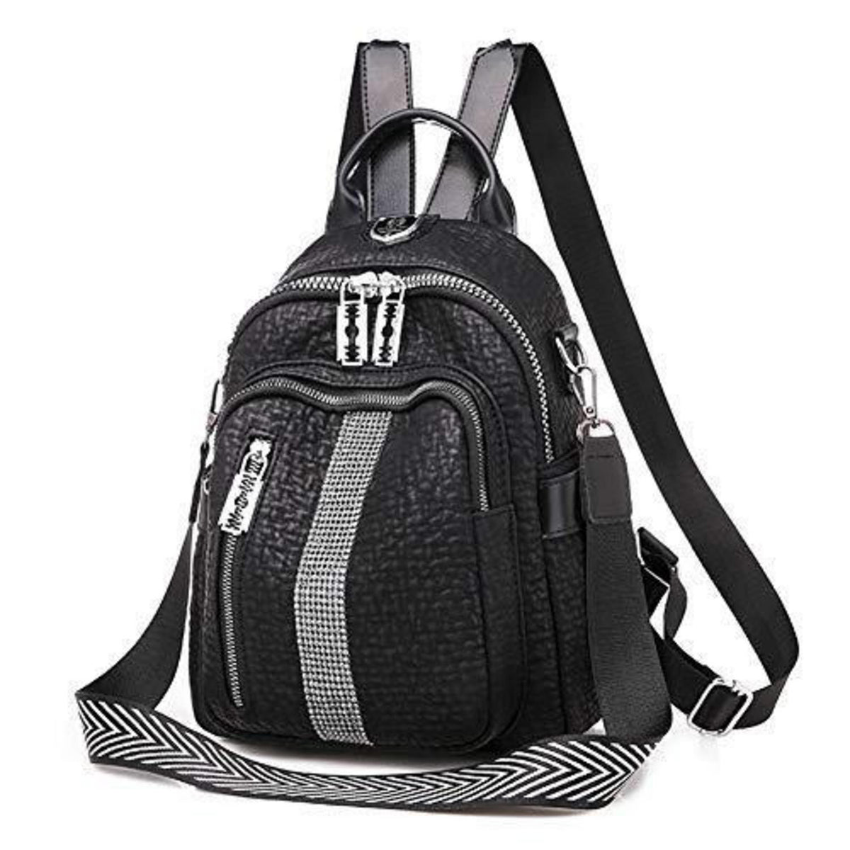 Damen Rucksack Elegant Cityrucksack Schulrucksack Schwarz in Lederoptik