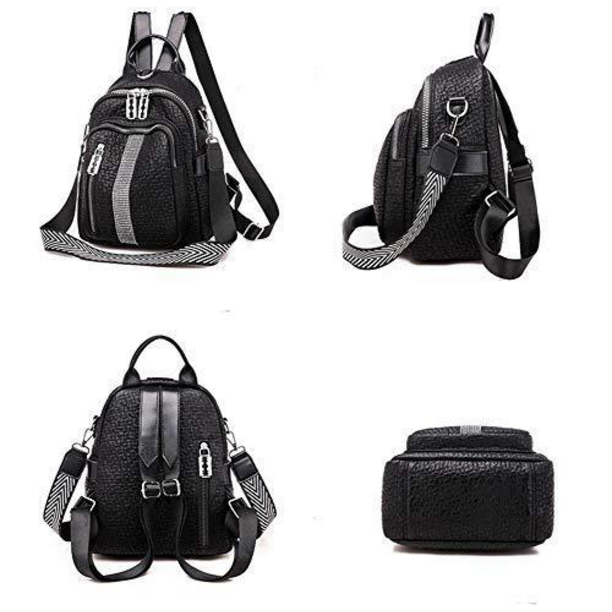 Damen Rucksack Elegant Cityrucksack Schulrucksack Schwarz in Lederoptik