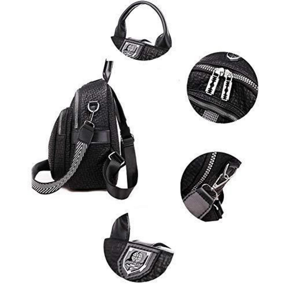 Damen Rucksack Elegant Cityrucksack Schulrucksack Schwarz in Lederoptik