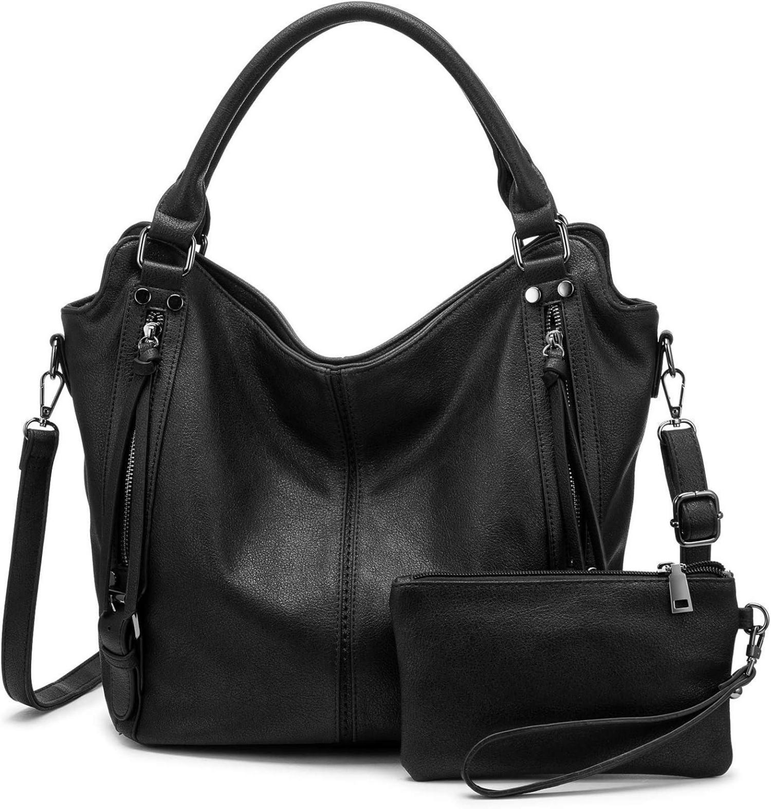 REALER Damen Handtaschen Set Mittel Shopper Leder Umhängetasche