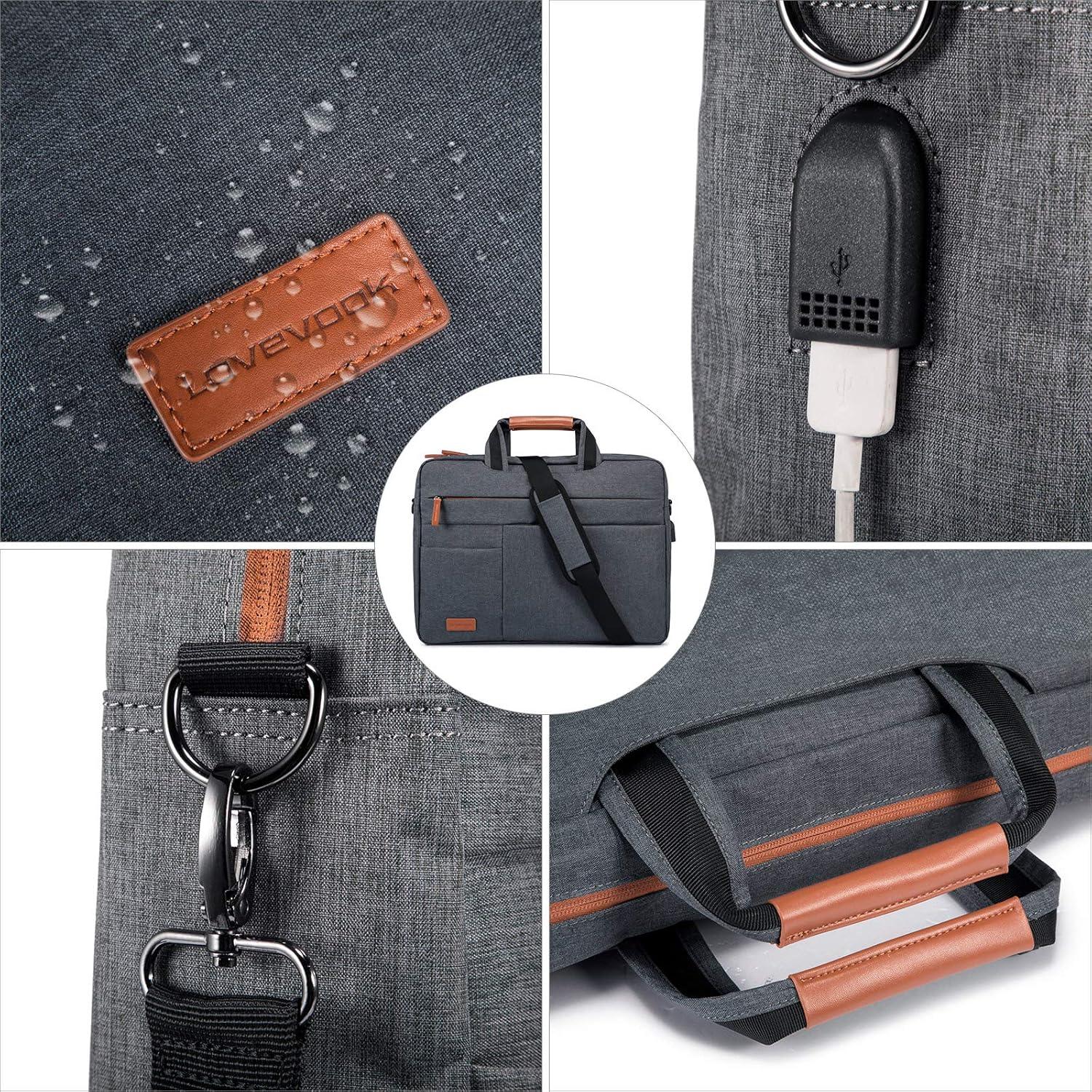 LOVEVOOK Laptop Tasche 17-17.3 Zoll Wasserdicht Herren Schultertasche Business Dunkelgrau