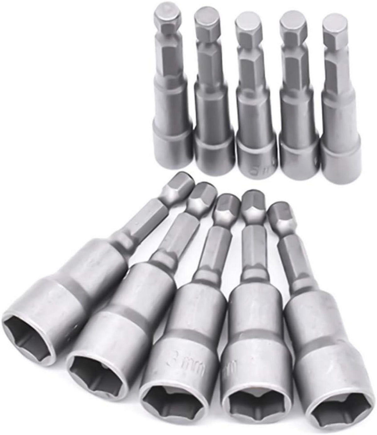 10er Set Magnete Stecknüsse 6-19mm Sechskant Steckschlüssel Stahl