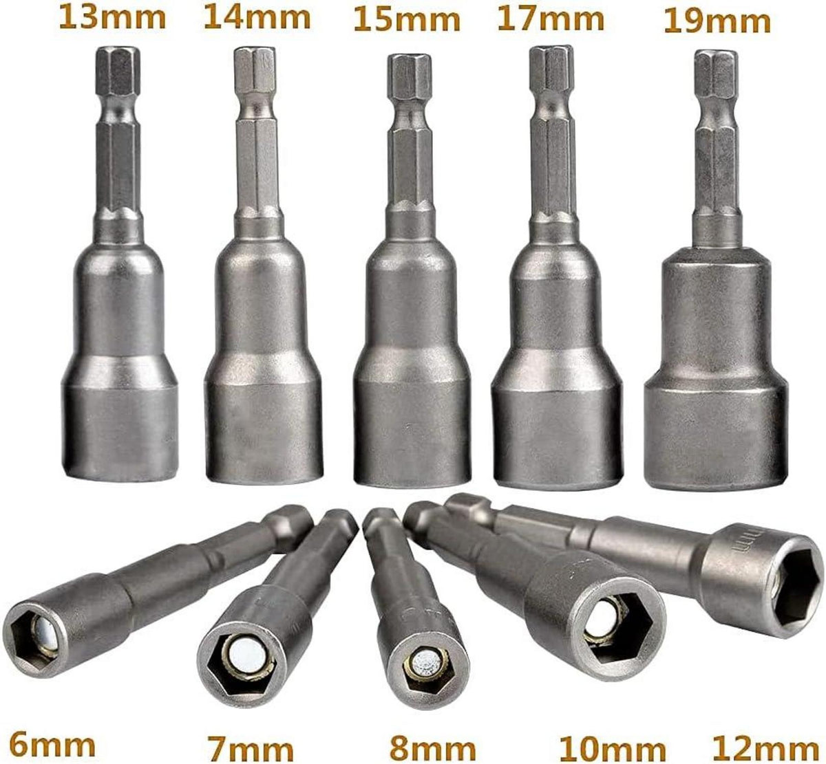 10er Set Magnete Stecknüsse 6-19mm Sechskant Steckschlüssel Stahl