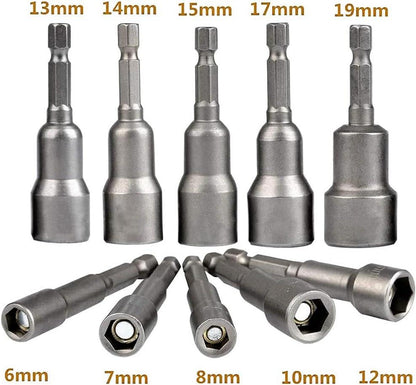 10er Set Magnete Stecknüsse 6-19mm Sechskant Steckschlüssel Stahl