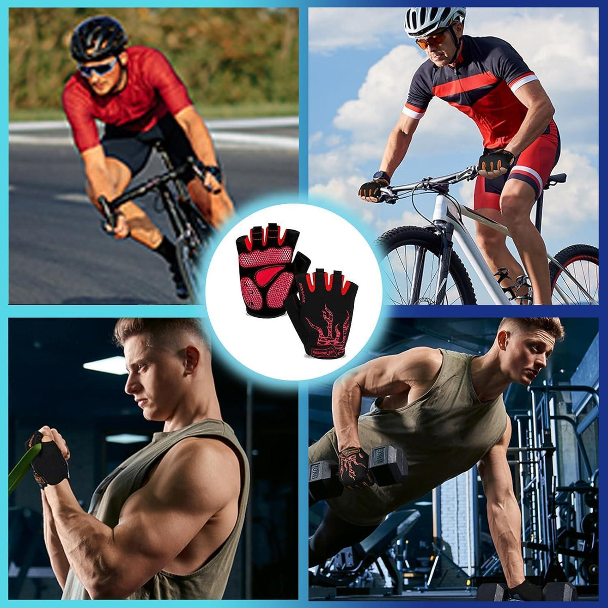Fahrradhandschuhe Halbfinger Rot L atmungsaktiv SBR Gel