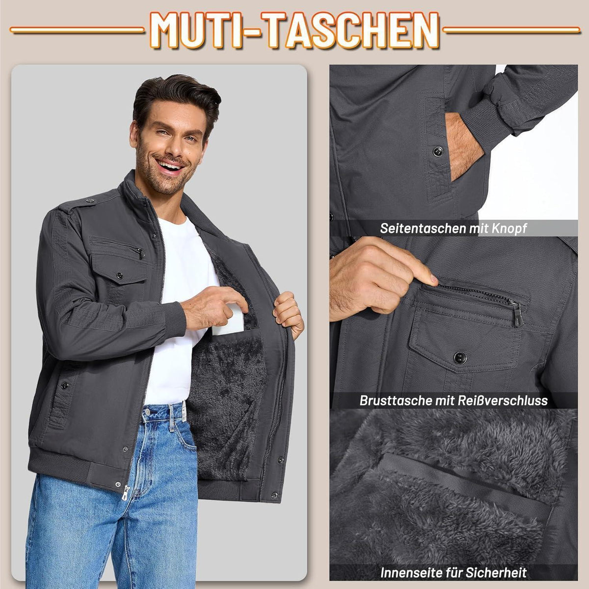 Herren Winterjacke Sherpa gefüttert, warm & winddicht