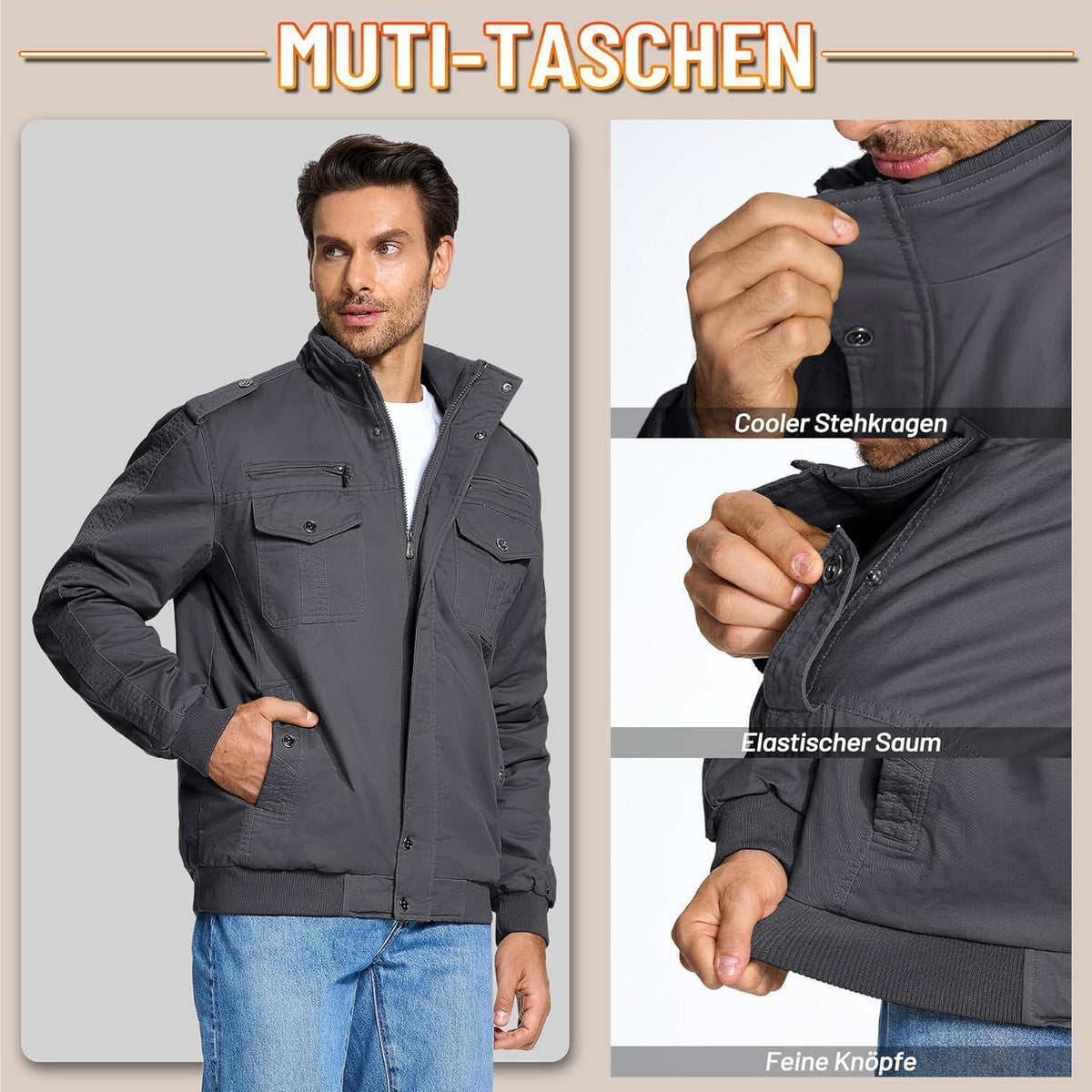 Herren Winterjacke Sherpa gefüttert, warm & winddicht