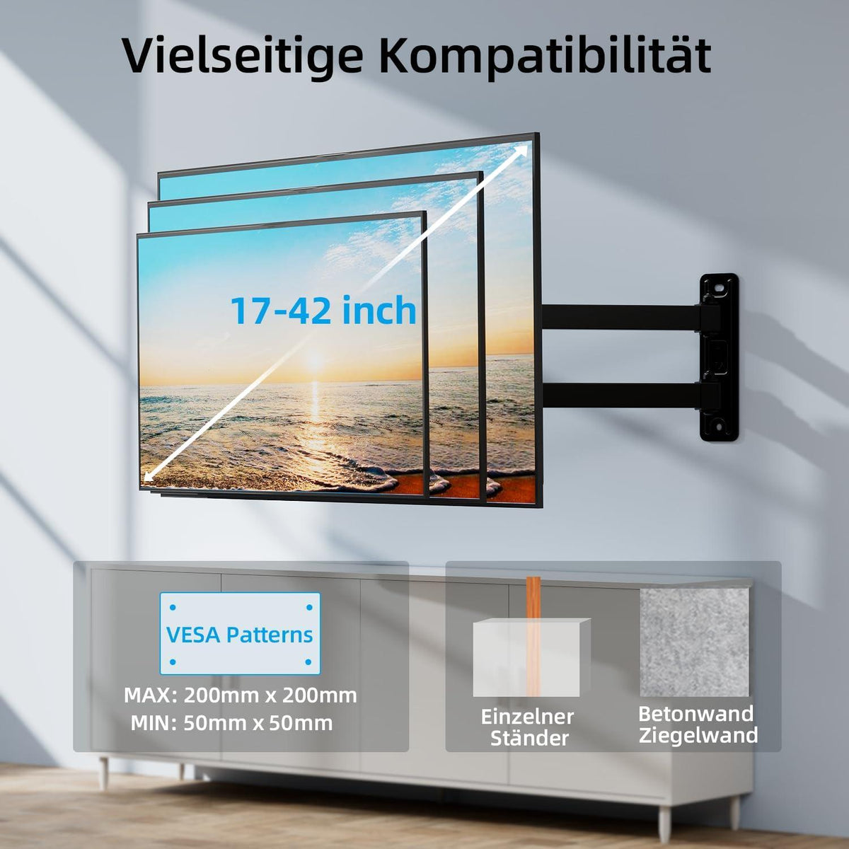 Schwenkbare TV Wandhalterung für 17-42 Zoll TVs | Max 20kg