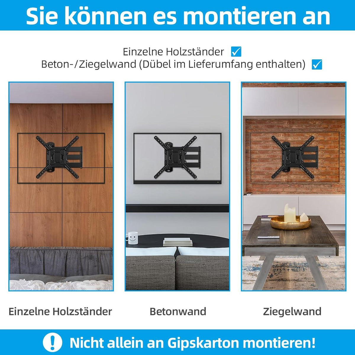 Schwenkbare TV Wandhalterung 26-55 Zoll bis 40kg - Max VESA 400x400mm