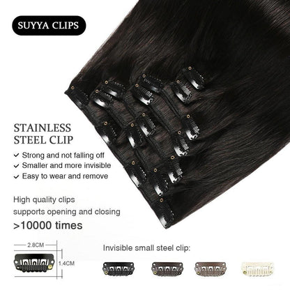 Echthaar Clip-In Extensions Gerade Schwarz 16 Zoll