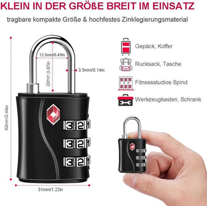 TSA Kofferschloss Zahlenschloss für Reisekoffer 1 Stück Schwarz