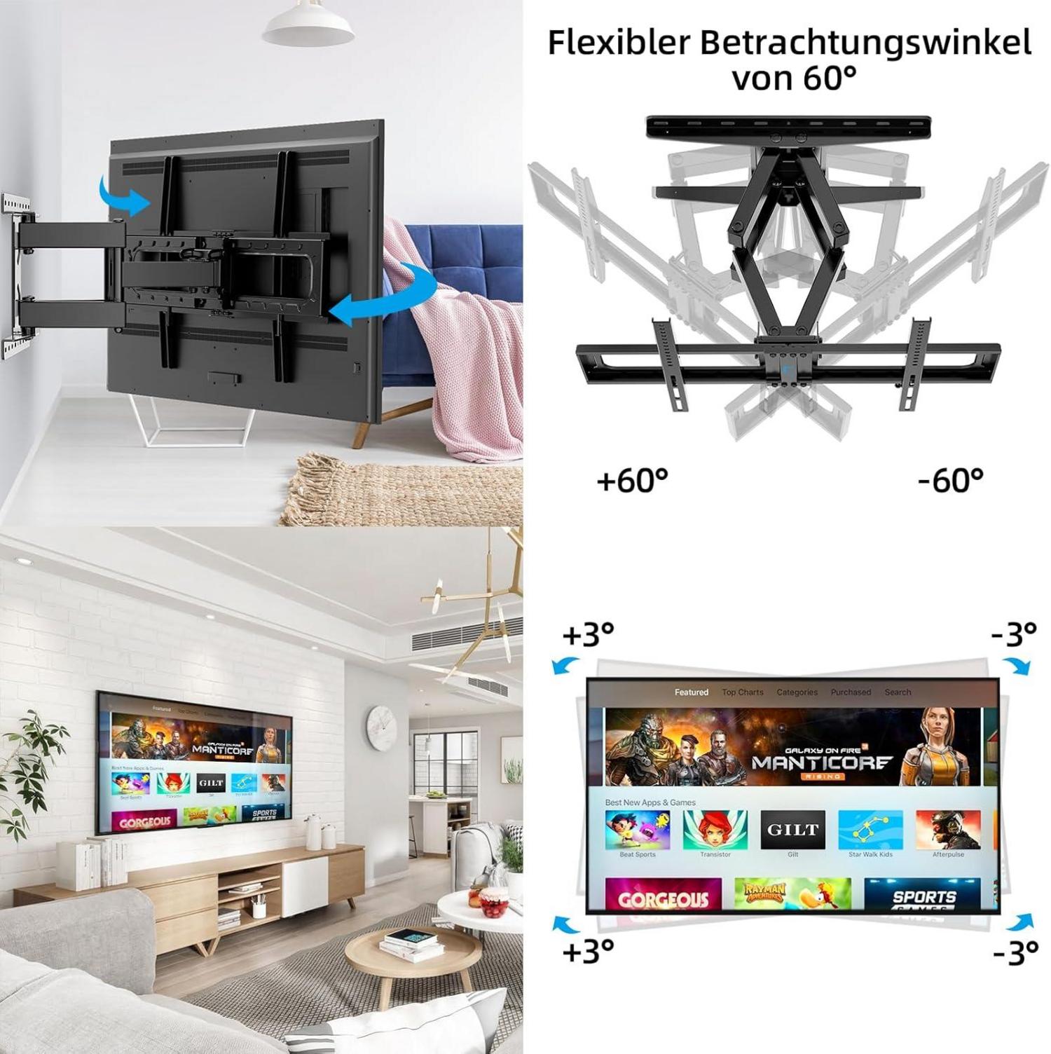 TV Wandhalterung Schwenkbar Neigbar 32-75 Zoll Max 60kg VESA 600x400mm