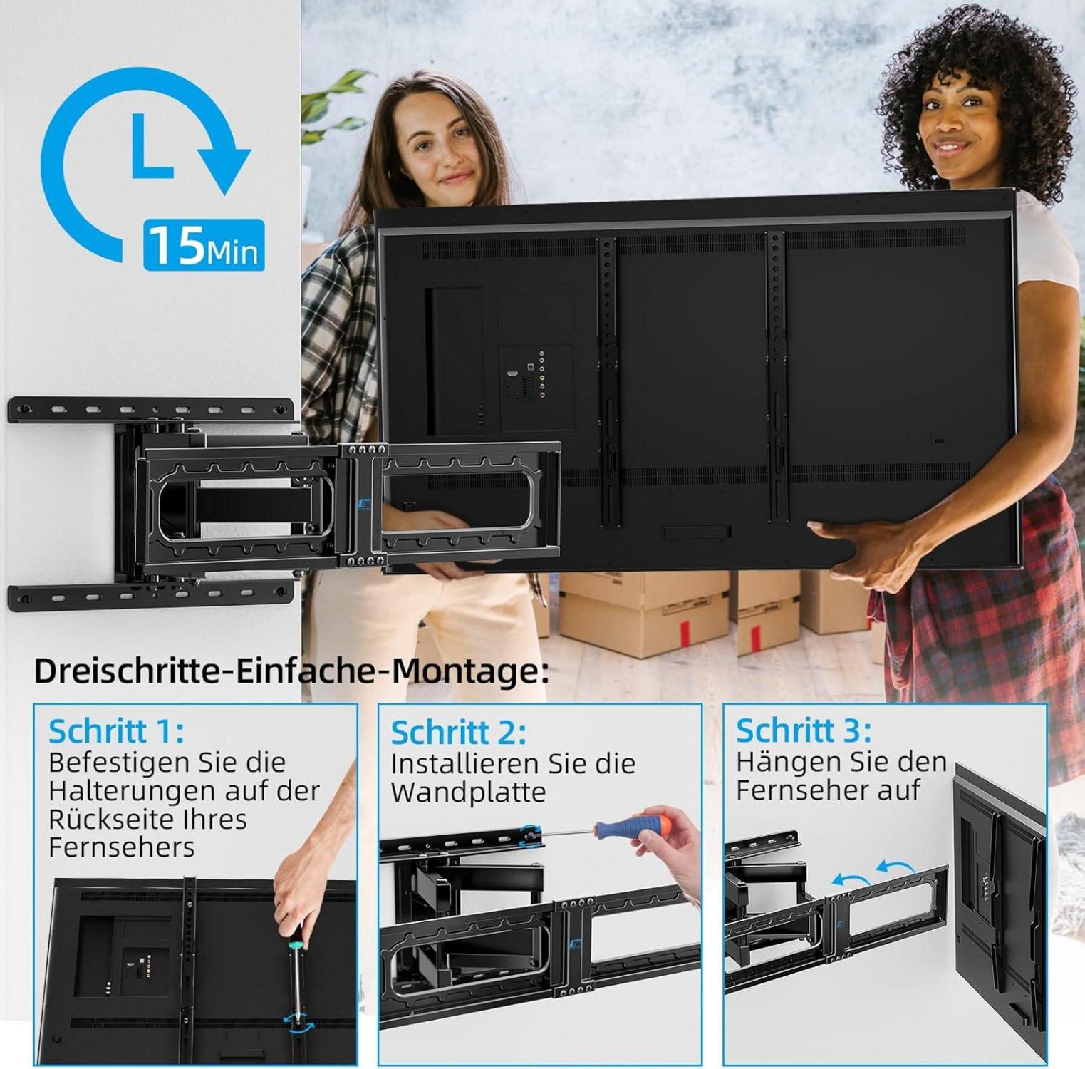 TV Wandhalterung Schwenkbar Neigbar 32-75 Zoll 60kg 600x400mm