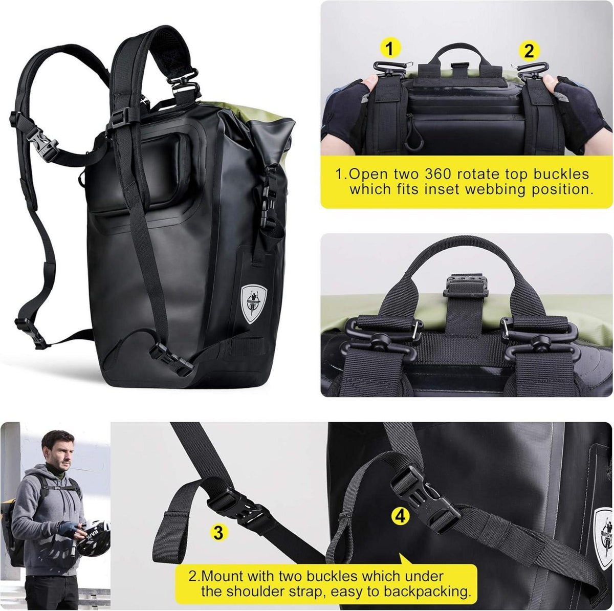 Fahrradtasche 3-in-1 Gepäckträger 27-30L Wasserdicht Schwarz