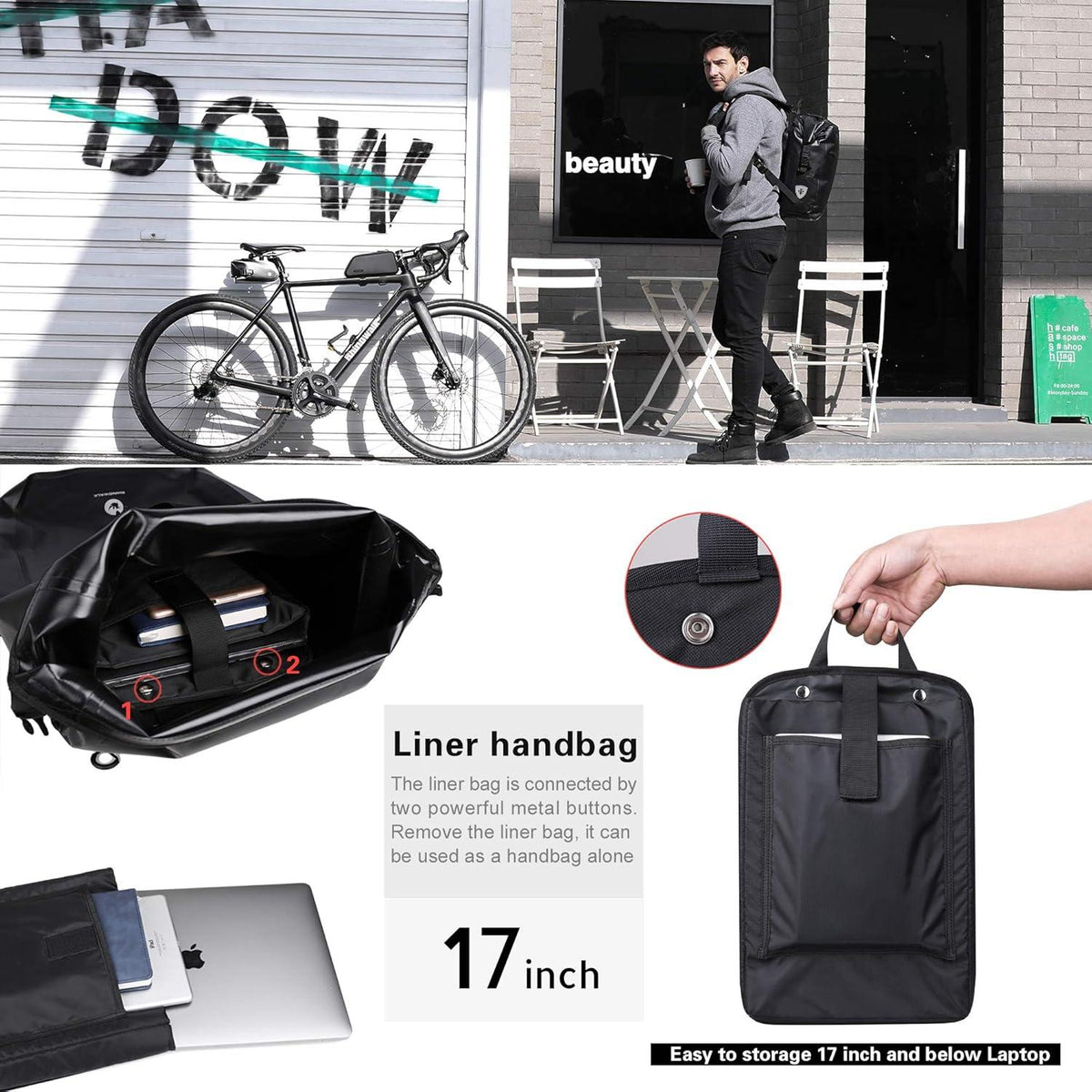 BAIGIO 3-in-1 Fahrradtasche 27-30L Wasserdicht Multifunktional Schwarz
