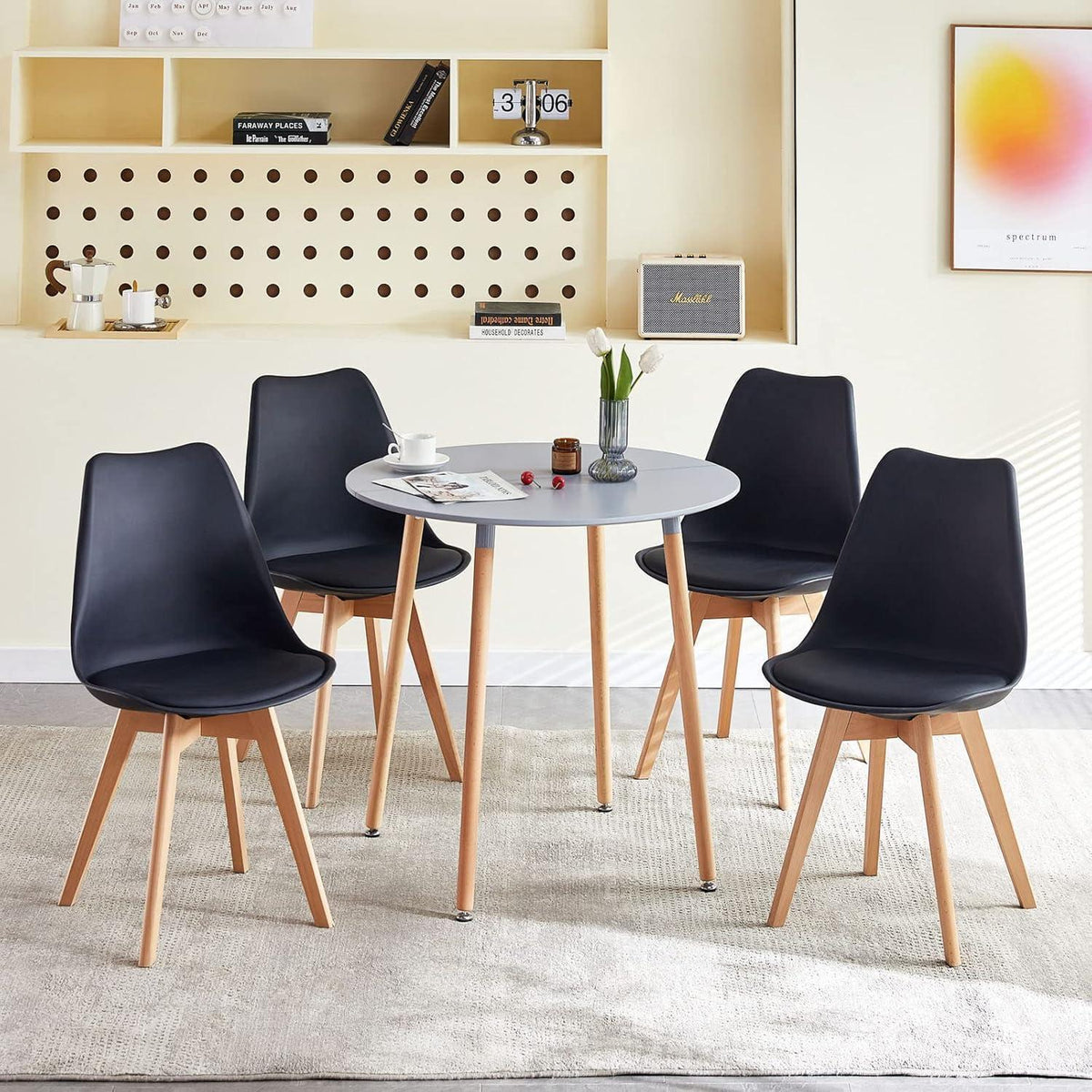 Moderner runder Esstisch Holz Grau – Skandinavischer Küchentisch 80x75cm