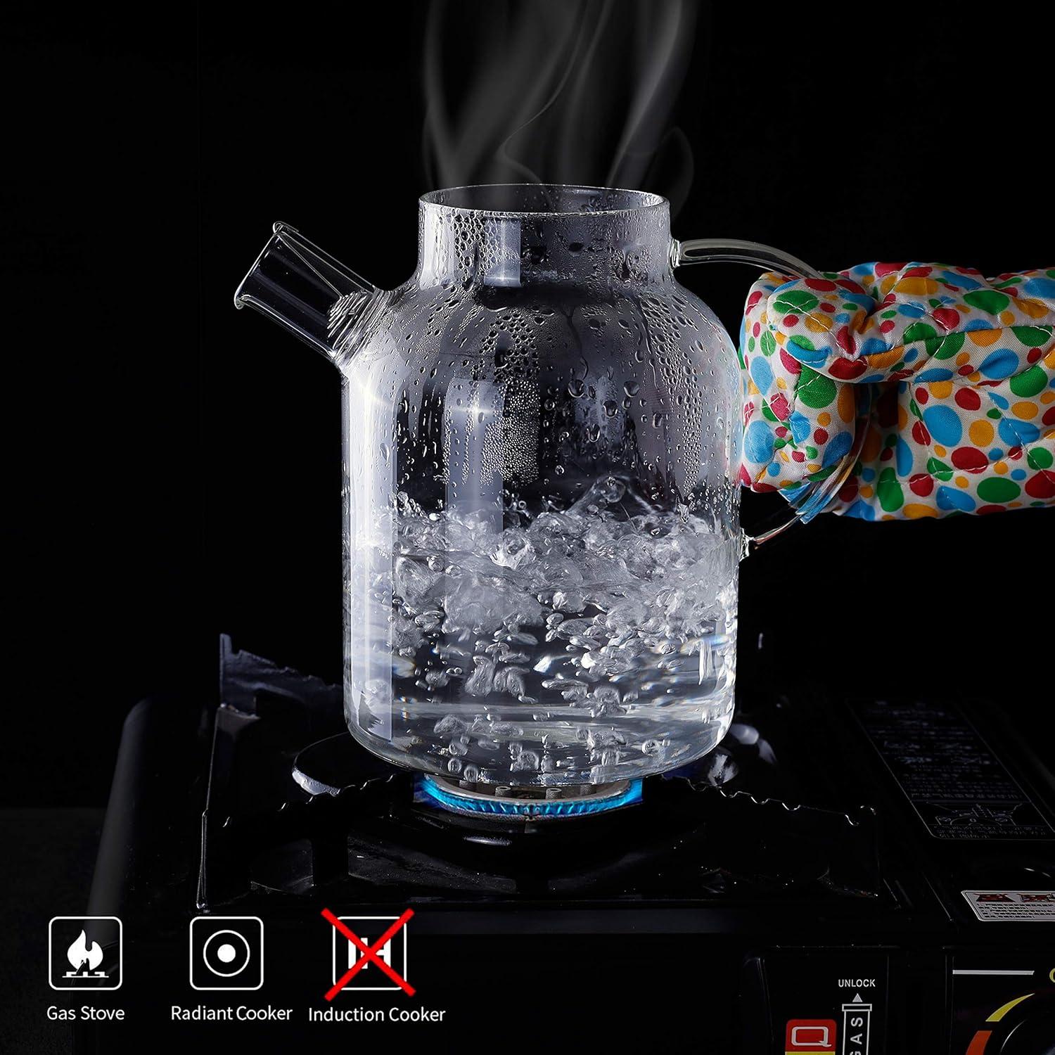 Teekanne Glas 1500ML Glasteekanne Siebeinsatz Herdsicher Tee Blätter
