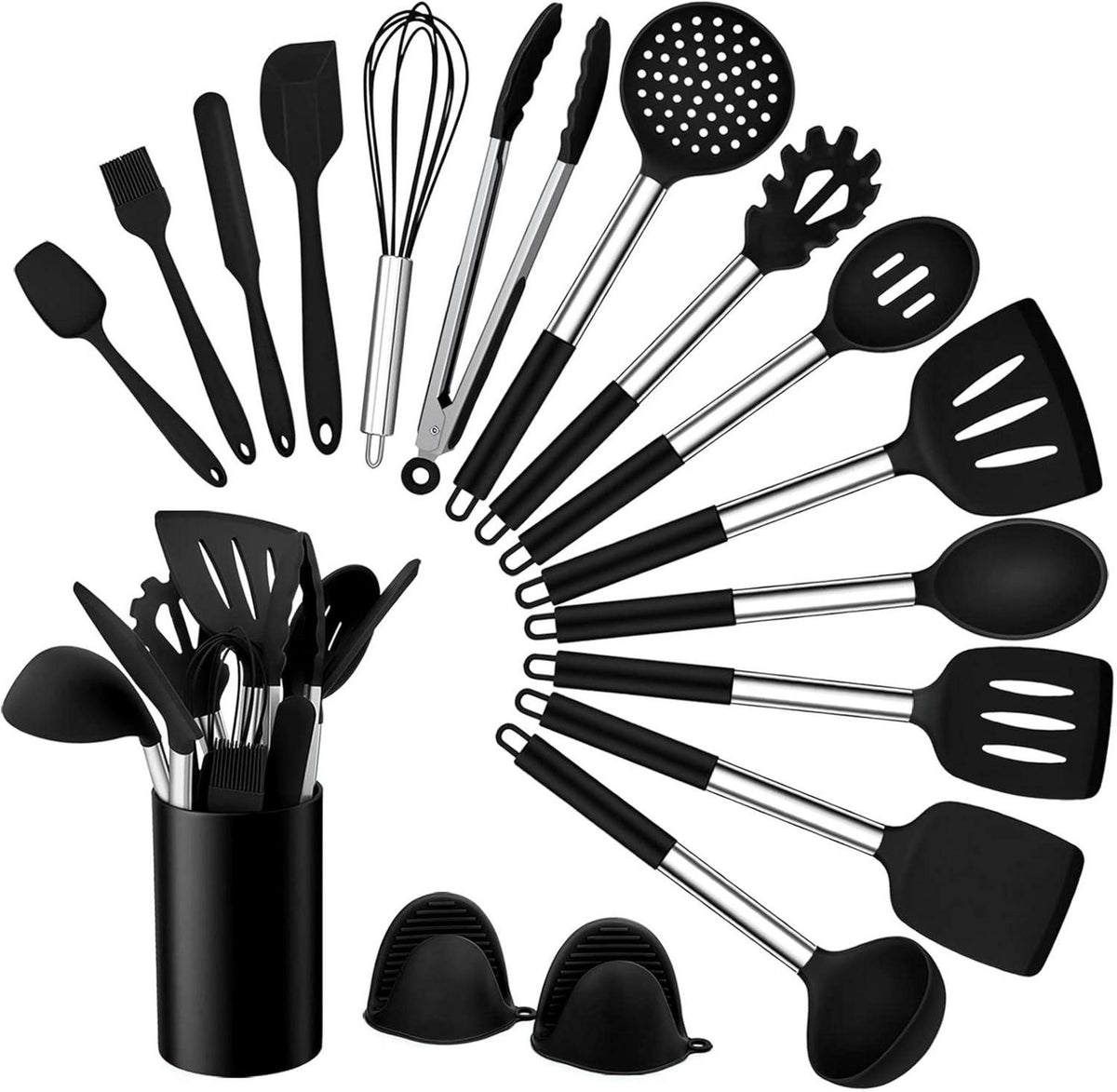 Küchenhelfer Set Silikon Kochutensilien Antihaft Edelstahl Schwarz