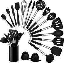 Küchenhelfer Set Silikon Kochutensilien Antihaft Edelstahl Schwarz