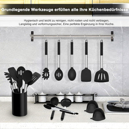 Küchenhelfer Set 17-teilig Silikon Kochutensilien Antihaft Schwarz