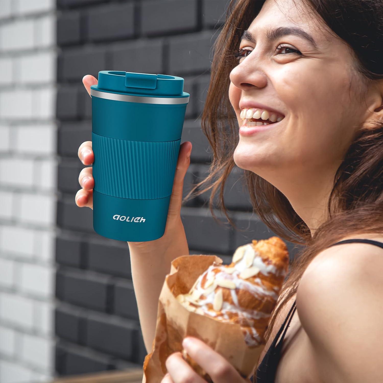 Thermobecher Kaffeebecher Isolierbecher Edelstahl 380ml Blau