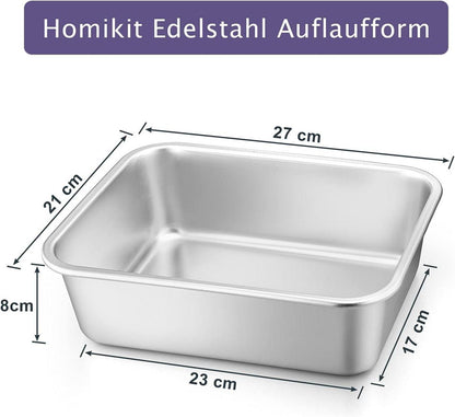 Homikit Klein Rechteckige Auflaufform Edelstahl 27x21x8cm