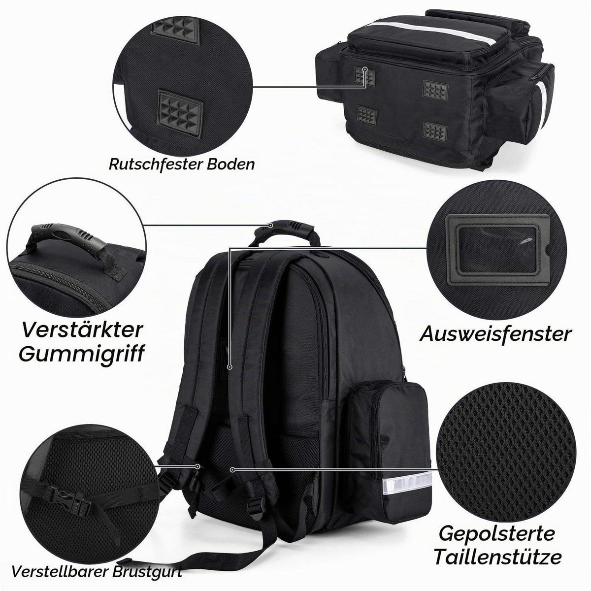 Notfallrucksack Medizinisch Schwarz – Erste Hilfe Set für Profis
