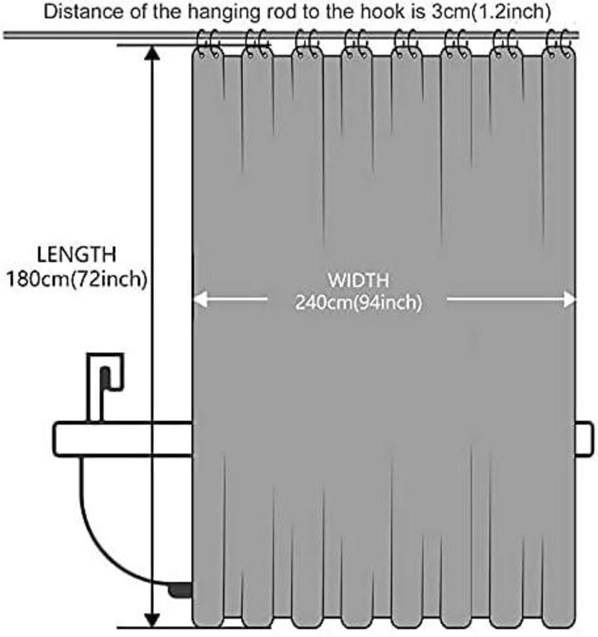 Duschvorhang Überlänge Anti-schimmel wasserdicht 240x180cm Beige