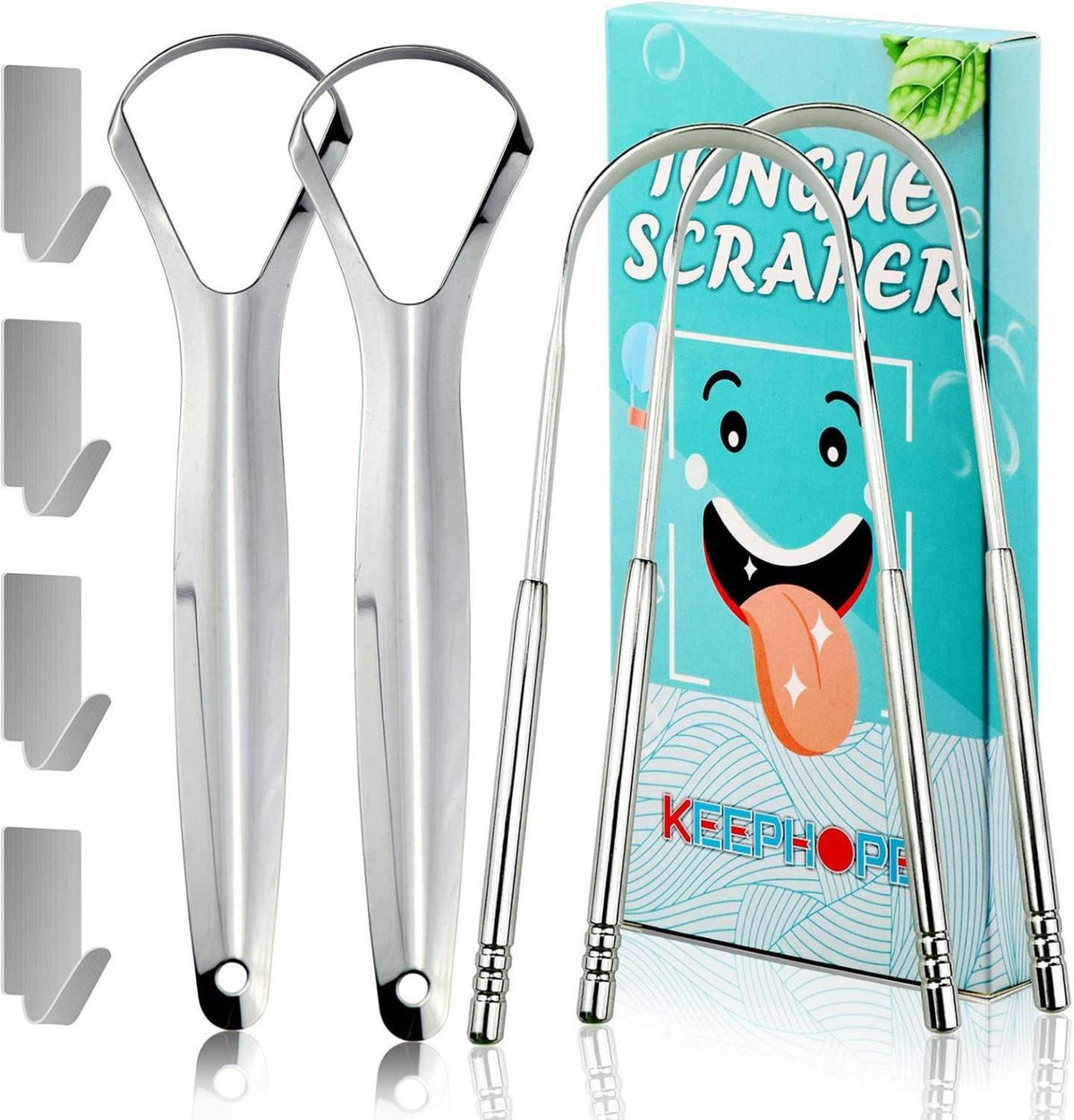 Zungenschaber Edelstahl 4er Set Mini-Haken Mundgeruch bekämpfen