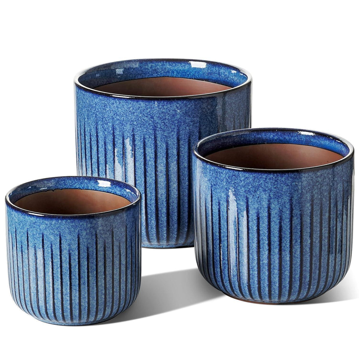 Keramik Übertöpfe 3er Set Ozeanblau, 21+17+14 cm