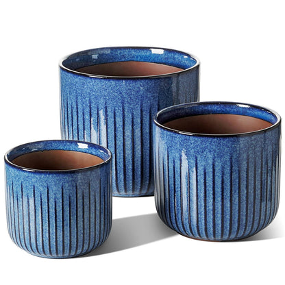 Keramik Übertöpfe 3er Set Ozeanblau, 21+17+14 cm
