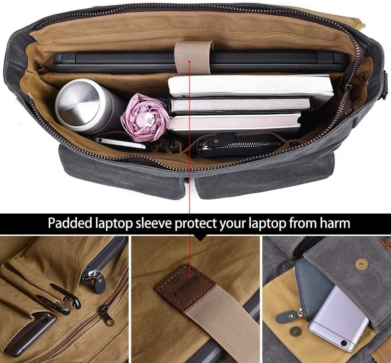 Herren Aktentasche Umhängetasche Leder Canvas Laptoptasche 15,6 Zoll