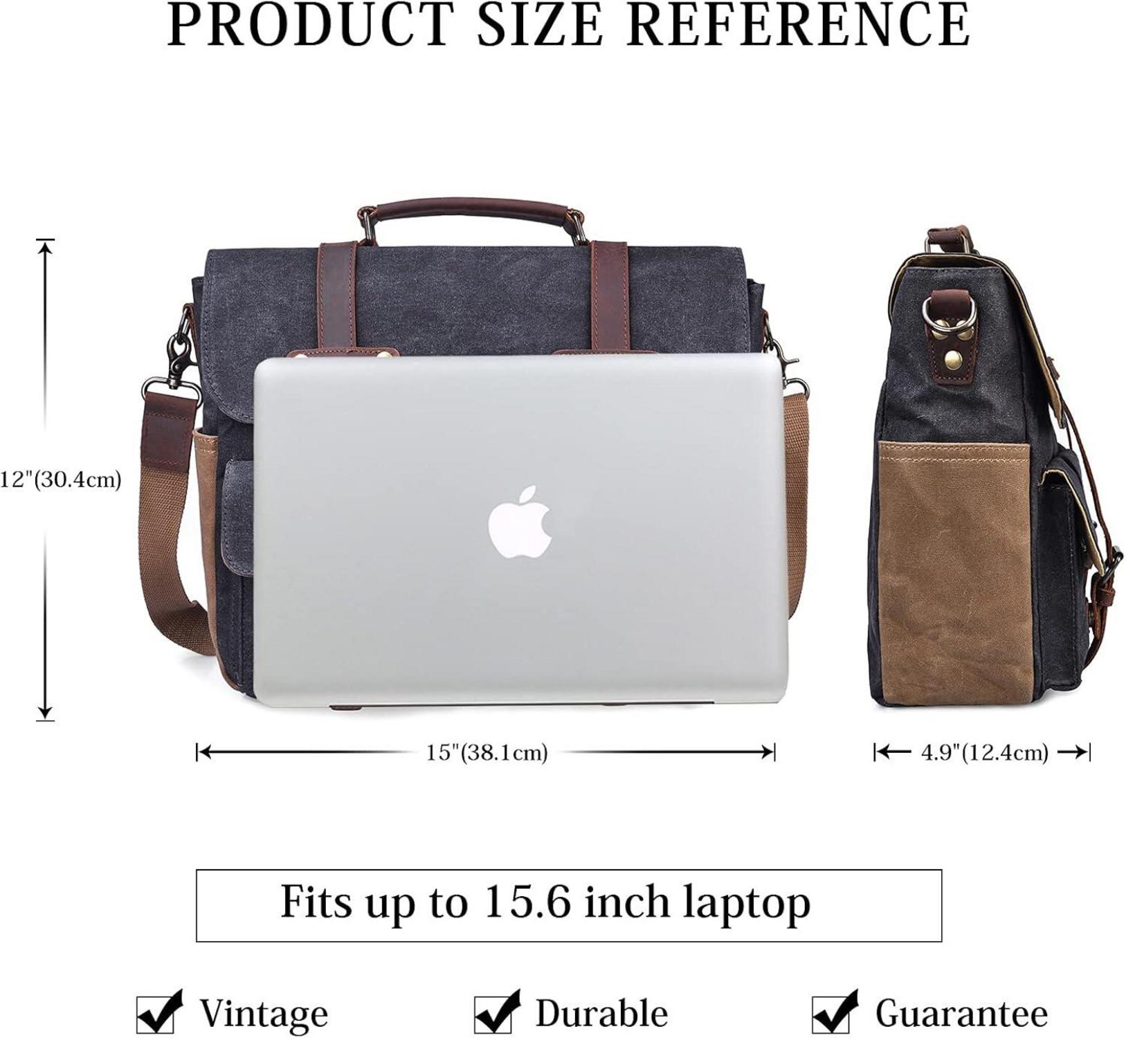Herren Aktentasche Umhängetasche Leder Canvas Laptoptasche 15,6 Zoll
