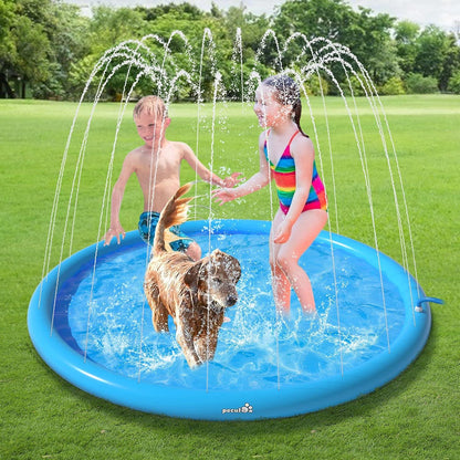 Sprinkler Wasser-Spielmatte für Hunde, rutschfeste Splash Pad Blau